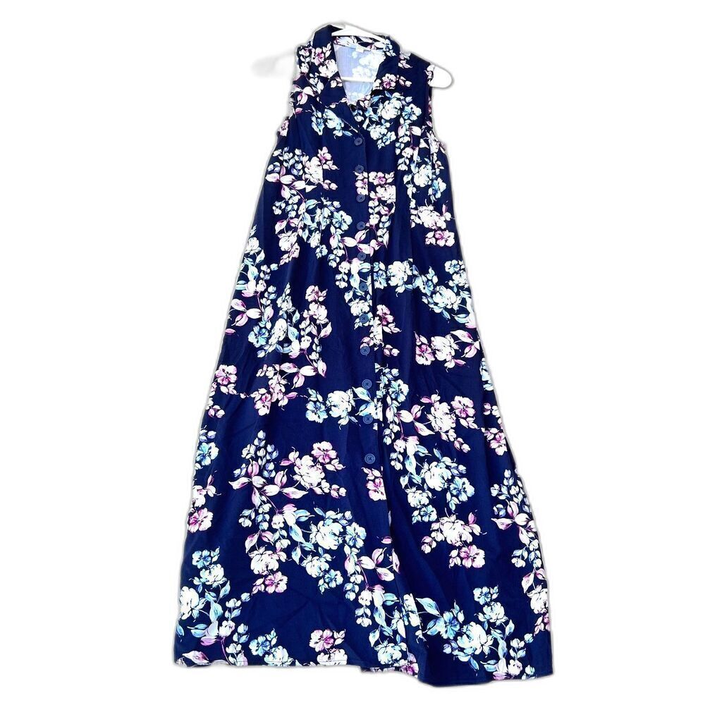 J.Jill pockets floral maxi romance womens dress button navy sleeveless size Xs